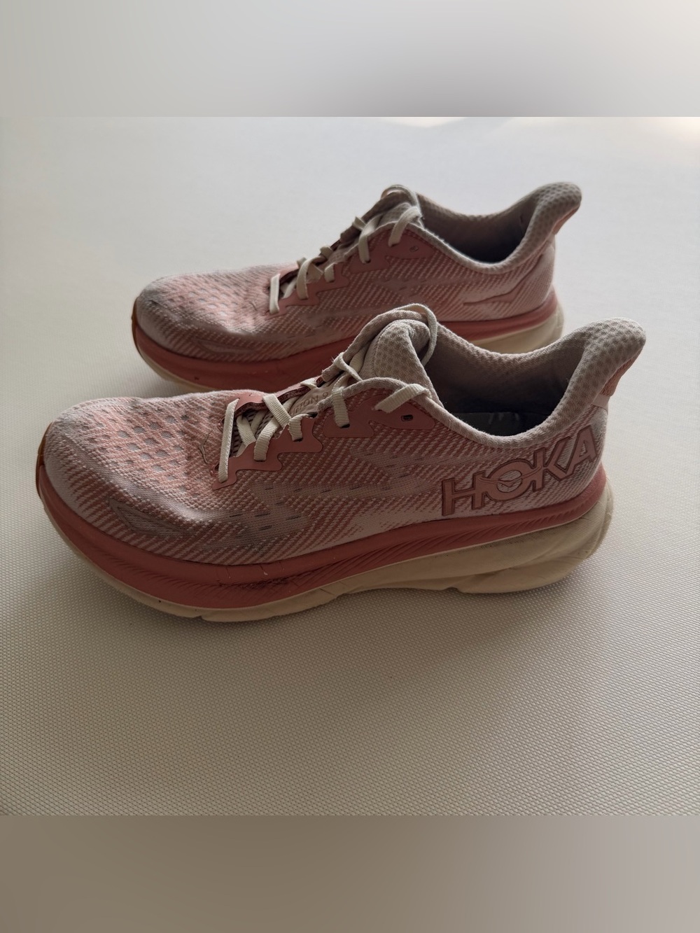 Hoka Women's Pink and Cream Cushioned Road Running Shoes